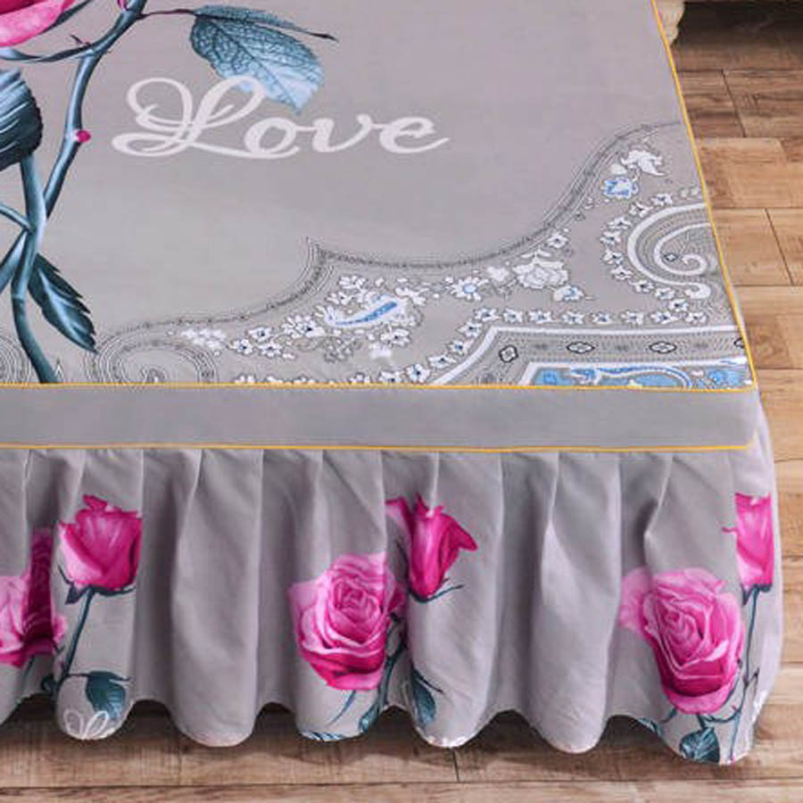 WOSTAR 1pc Thickened Sanding Bed Skirt Bedspread Rose printed Wedding Fitted Sheet Cover Soft home textiles King size bed Sheet