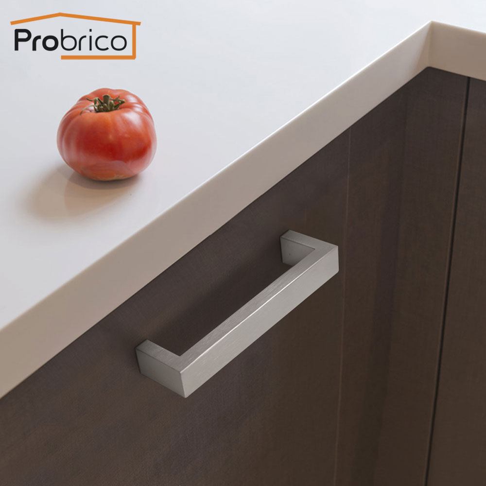 Probrico Furniture handles and knobs Modern square bar Kitchen cabinet pulls Stainless Steel 20mm*10mm Door Handles Drawer Knobs