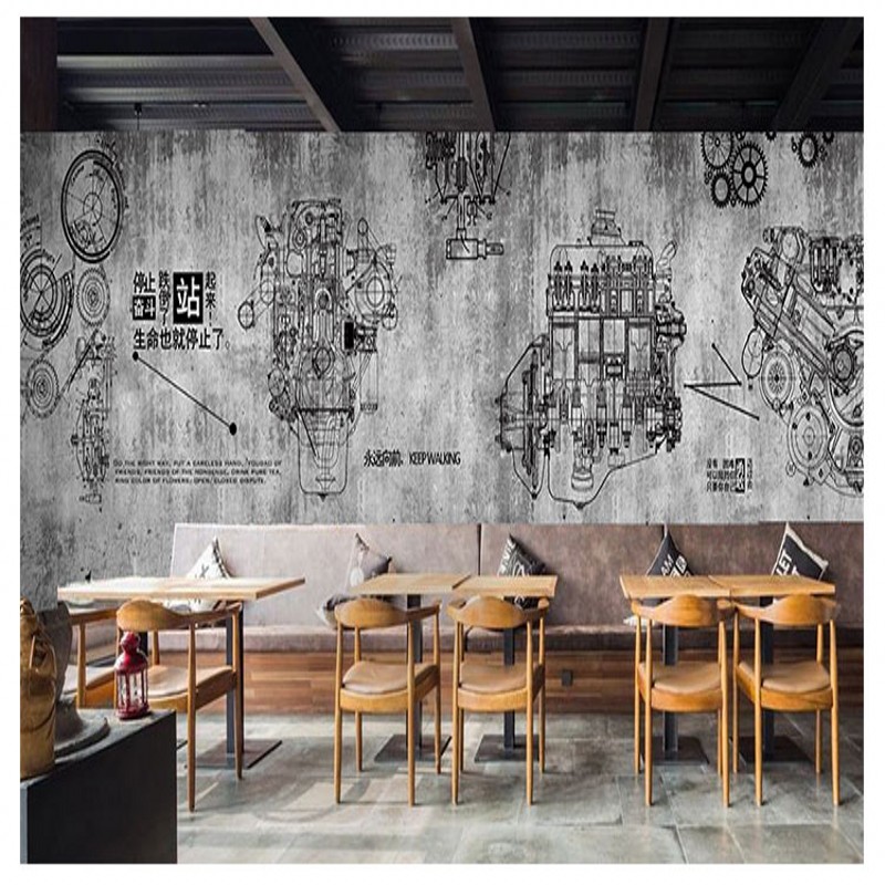 Drop Shipping wallpaper 3D Industrial Style Auto Parts Wallpaper Hand Painted Lines Metal Machinery KTV Network Bar Tea Shop