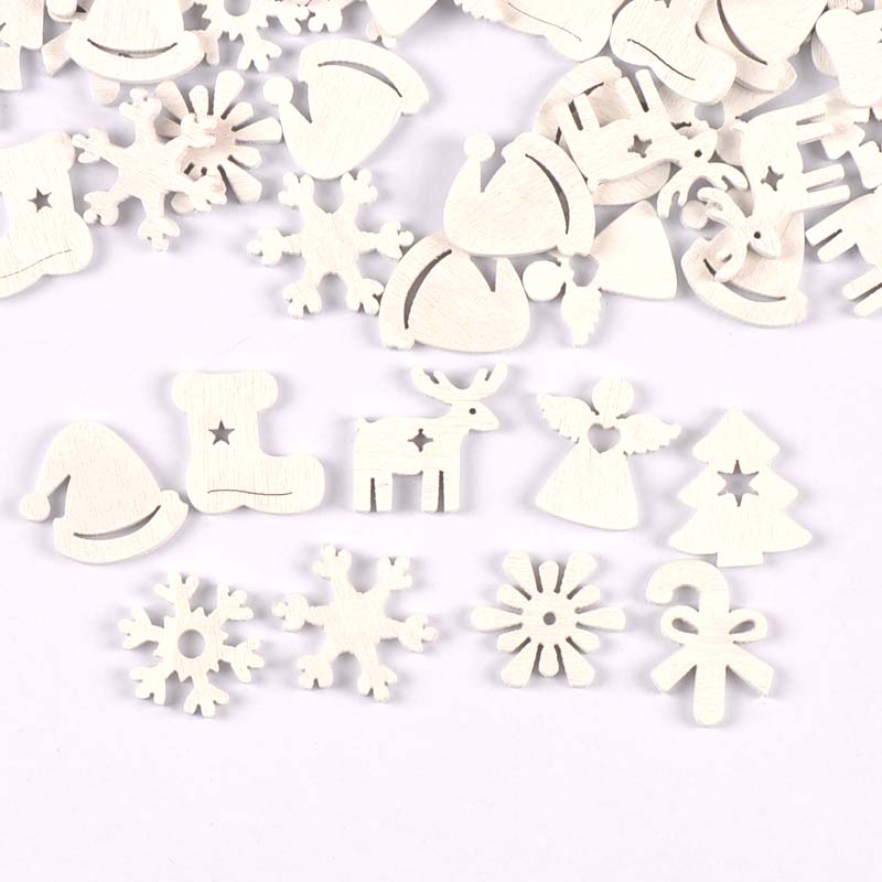 50pcs 22-30mm White Christmas Wood Slices Decoration DIY Crafts For Scrapbooking Home Decoration Wooden Ornaments m2215