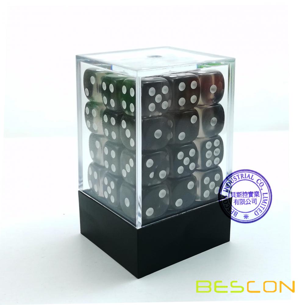 Bescon 12mm 6 Sided Dice 36 in Brick Box, 12mm Six Sided Die (36) Block of Dice, Translucent Lime Green with White Pips