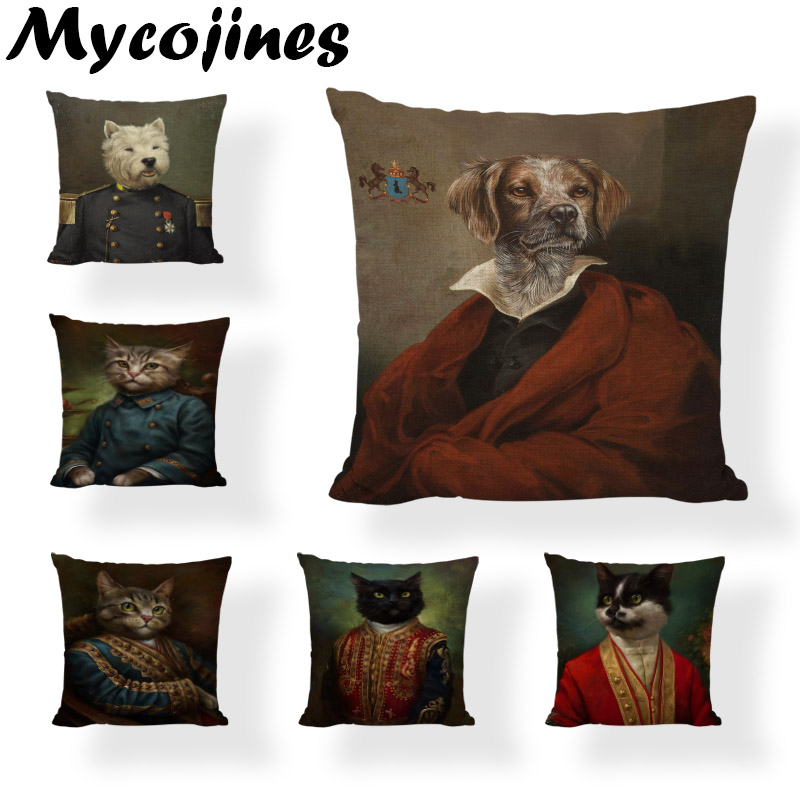 Promotion Anthropomorphic Dog Pillowcase Cat Military Uniform Earl Clothing Sofa Bedroom Car Home Decoration Cushion Cover