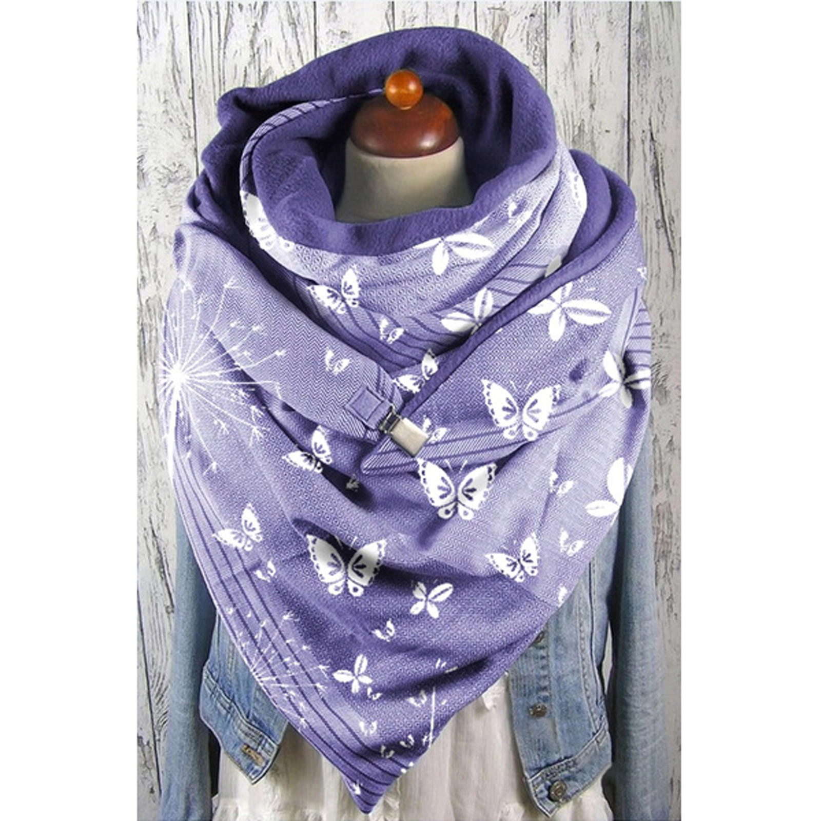 2020 Fashion Winter Women Butterfly Printed Button Scarves Soft Wrap Casual Warm Scarves Shawls Foulard Femme шарф бандана#35