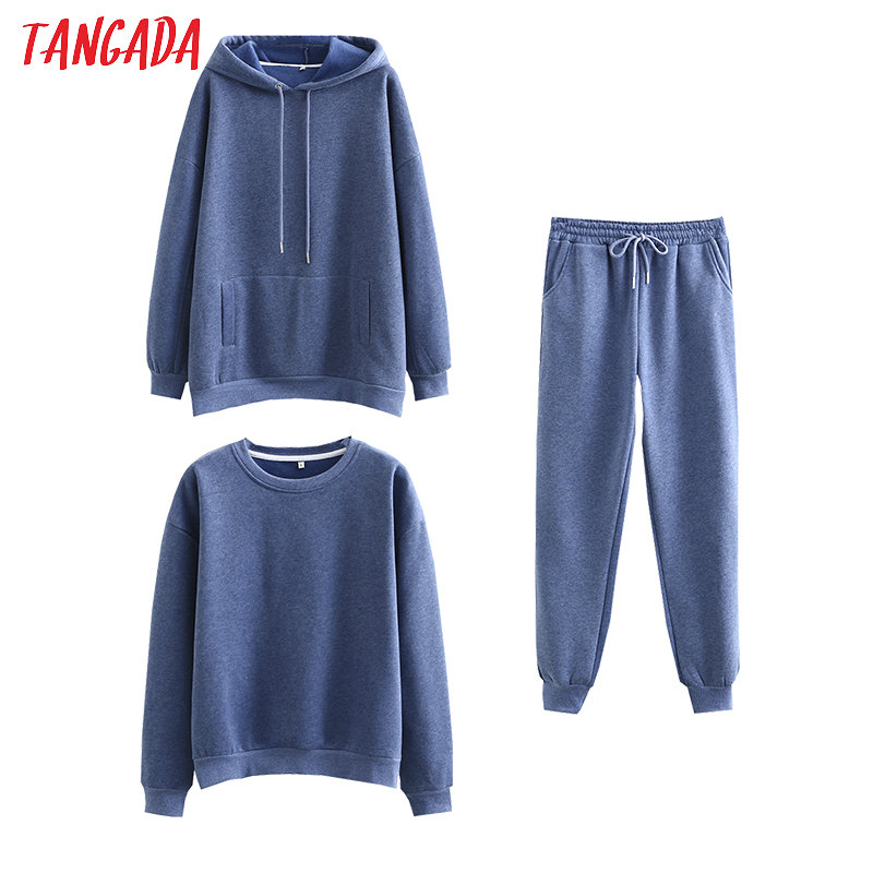 Tangada Women couple sweatshirt fleece 100% cotton amygreen oversized hood hoodies sweatshirts plus size SD60