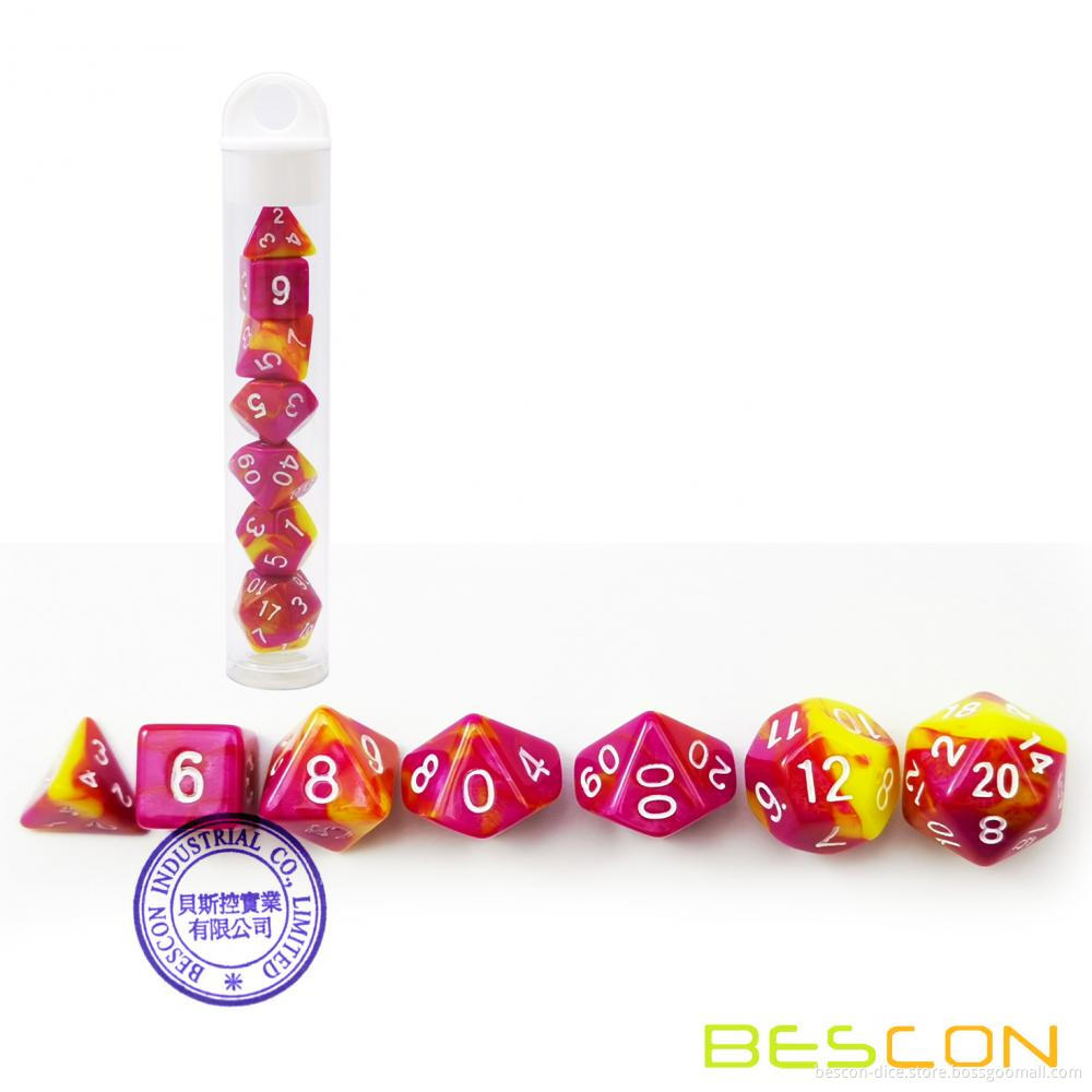 Bescon Mini Two Tone Polyhedral RPG Dice Set 10MM, Small Dice Set D4-D20 in Tube