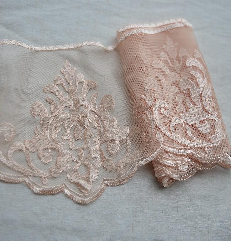 2 Meters Light Skin Pink Embroidered Motif Lace Nigeria Venice Fabric Lace Trim Tulle Lace 16cm