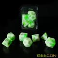 Bescon Glowing Polyhedral RPG Dice Set Luminous Jade, Bescon Glow in Dark Poly Dice Set of 7, DND Role Playing Game Dice