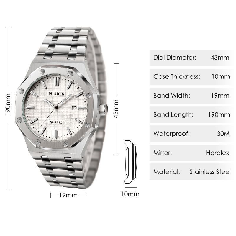 PLADEN Luxury Fashion Mens Watch Sport Waterproof Automatic Watches Luminous Business Man Quartz Wristwatch Relogio Masculino PP