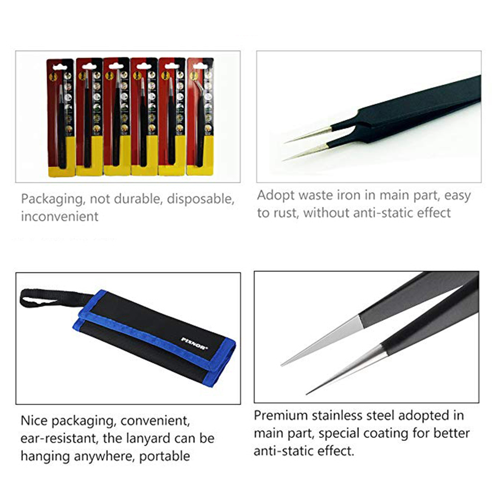 6/10Pcs ESD Tweezers Tool Set High Antistatic Tip Curved Straight Nipper Repair Tool Kit Steeel Multifunction Tweezer