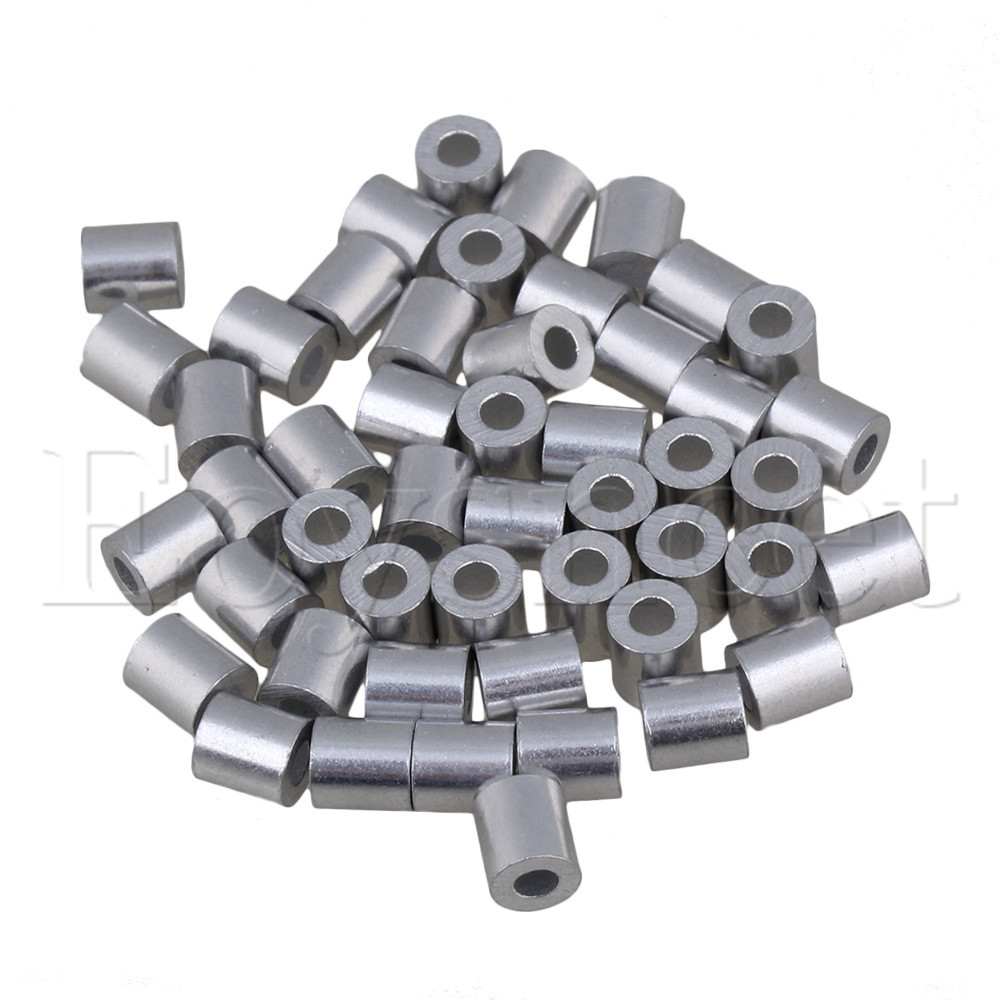 50PCS Silver Wire Rope Round Aluminum Clip Ferrule Clamp 7x4mm