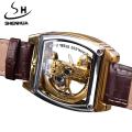 SHENHUA Transparent Royal Luxury Waterproof Automatic Mechanical Watch Leather Band Skeleton Tourbillion Gold Luminous Clock