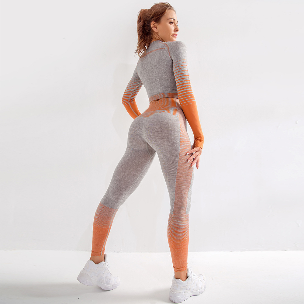 Sport Leggings And Top Yoga Sets Women Gym Clothes Seamless Long Sleeve Suit 2 Piece Elastic Fitness Workout Sportswear NCLAGEN