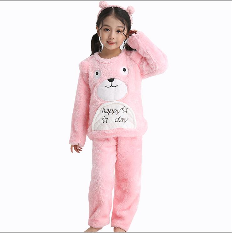 Winter Kids Pijamas Flannel Sleepwear Girls Boys Pyjamas Coral Fleece Cartoon Bear Pajamas Sets Kids Clothes Nightwear /Homewear