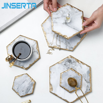 JINSERTA Marble Storage Tray Retro Jewelry Display Plate Cosmetic Organizer Food Container Tea Coffee Milk Serving Tray Gifts