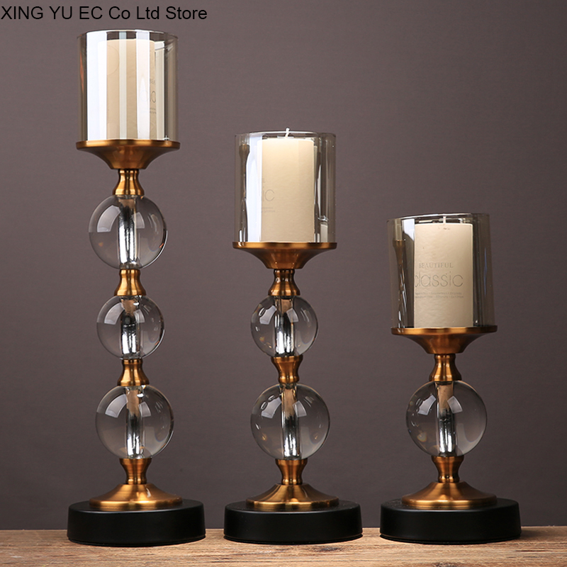 Nordic Retro Romantic Crystal Candle Holder Dinner Props Decoration Modern Wedding Candle Holder Decoration Metal Candle Holder