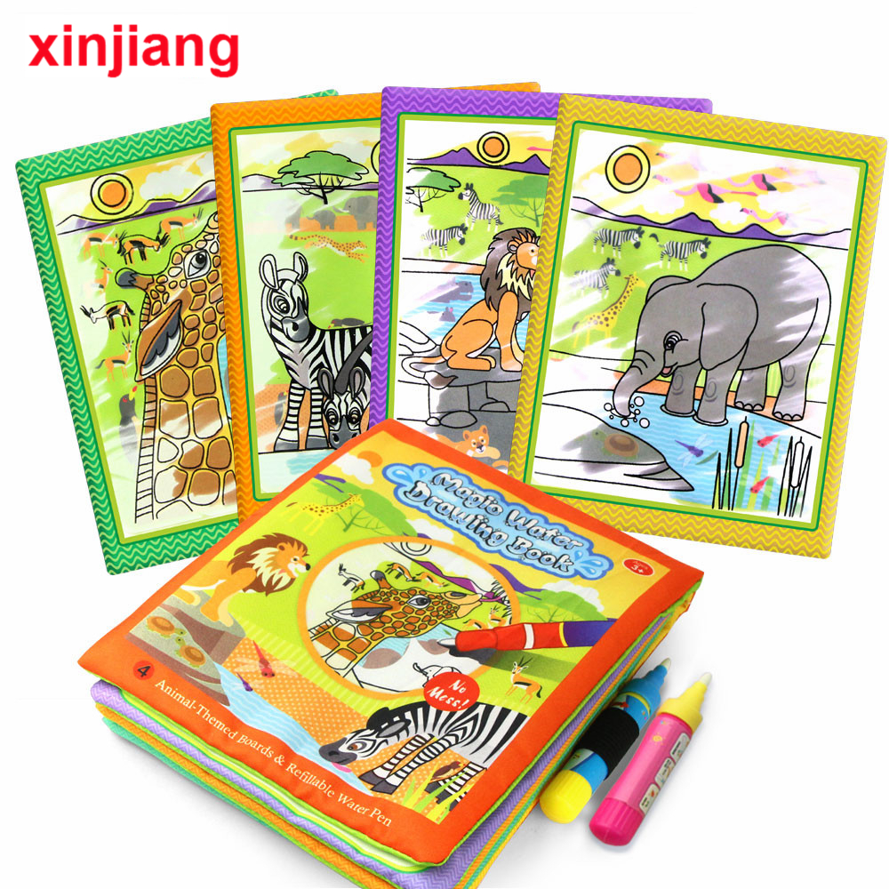 4 Types Water Drawing Books Water Coloring Notebook & Magic Pen Soft Cloth Book Painting Board Educational Toys for Kids
