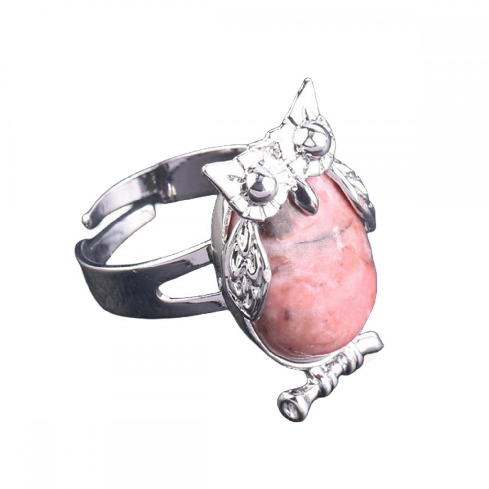 Gemstone Owl Adjustable Ring Natural Stone Quartz Charm Crab Rings for Women Men