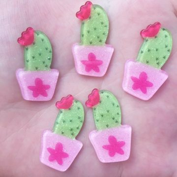 10pcs 15.5*26mm Glitter Colourful Cactus Flat Back Acrylic Sheet Miniature Pattern Applique DIY Wedding Scrapbook Craft F625