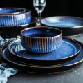 ANTOWALL Creative Nordic ceramic plate blue stripe flat plate household ceramic plate western plate pasta steak plate
