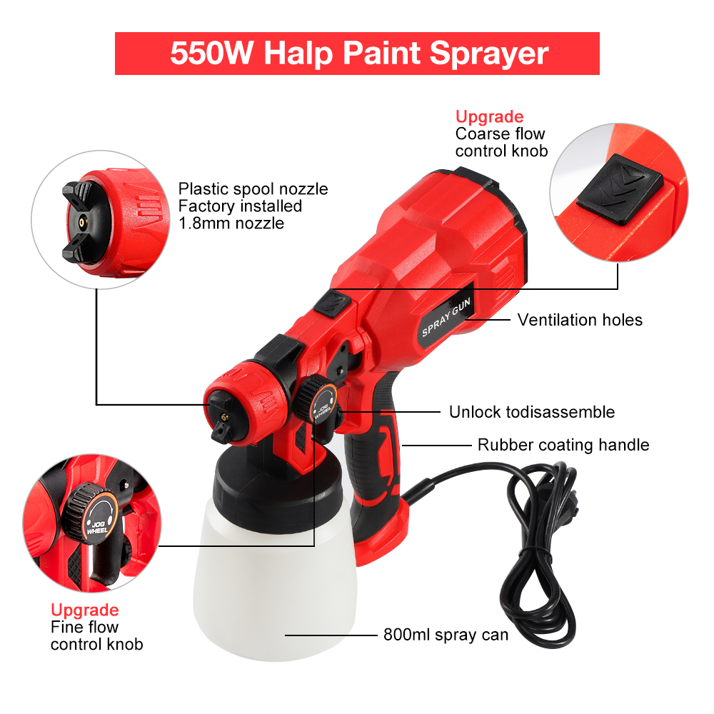 1.8MM 550W Spray Gun Paint 220V 800ML High Power Spray Guns For Painting Cleaning Pesticide Electric Paint Sprayer Spraying