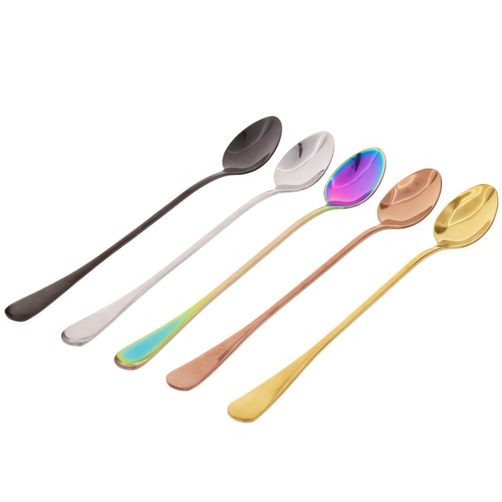 New Stainless Steel Long Handled Coffee Spoon Home Party Cold Drink Fruit Ice Cream Dessert Tea Spoon #260599