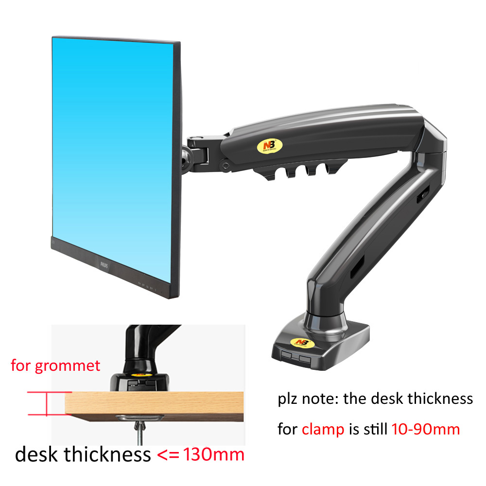 NB NEW F80 17-27" Monitor Holder Arm Gas Spring Full Motion LCD TV Mount 2-9kg ergonomica dual arm clamp bracket 2pc USB3.0