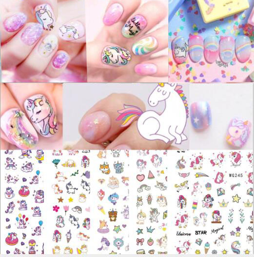 2020HOT! 3D Cartoon Unicorn Nail Stickers Children Cute Pony Unicorn Cartoon Nail Sticker Nail Art Tattoo Manicure Decorations
