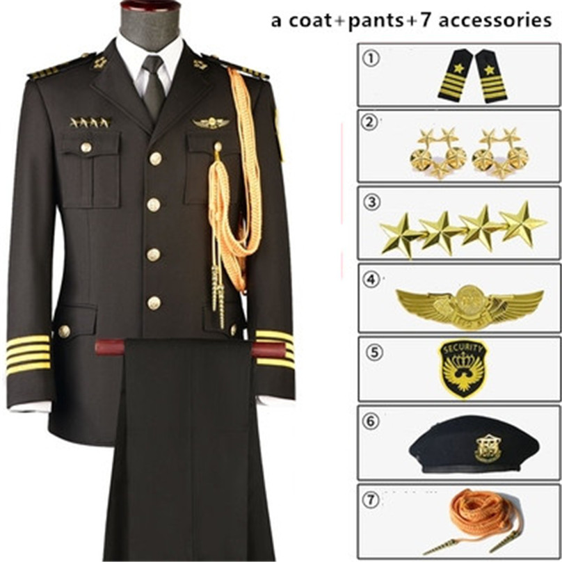 Noble Work Wear Men's Autumn Blue Business Suit Coat Classical Black Military Uniform Equipment Security Guard For Cosplay Gift