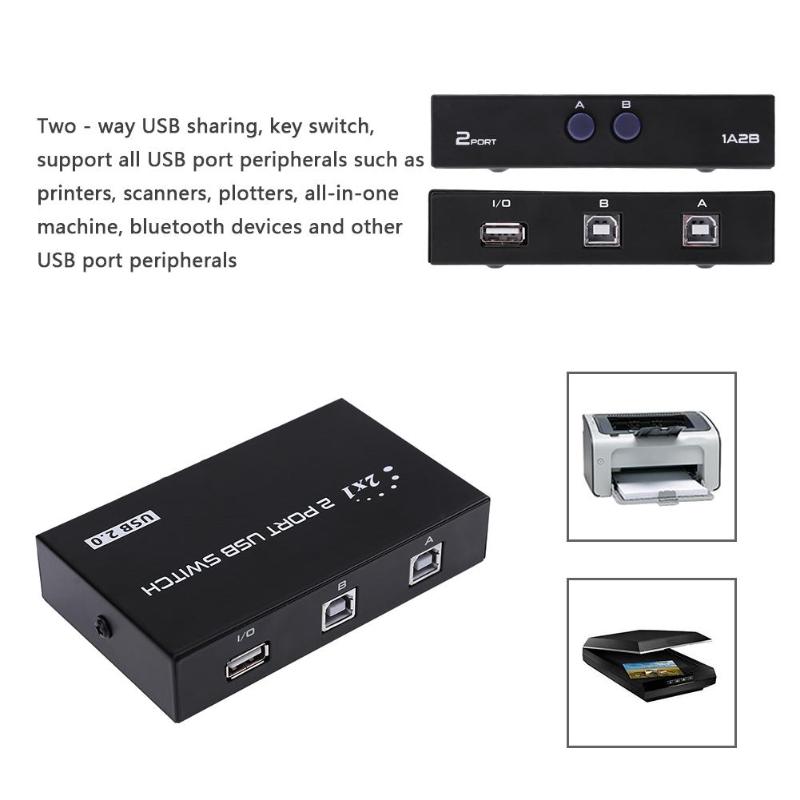 1A 2B 2 Ports Manual USB 2.0 Sharing Device Network Sharing Switch Box for 2 Computer to Share 1 Printer Scanner