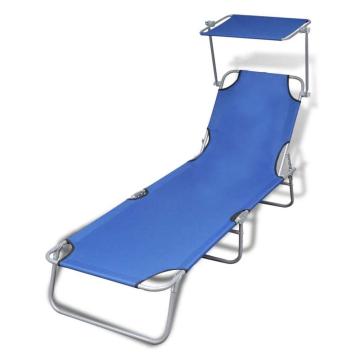 [AU Warehouse]Furniture Folding Sun Lounger with Canopy Steel and Fabric Blue