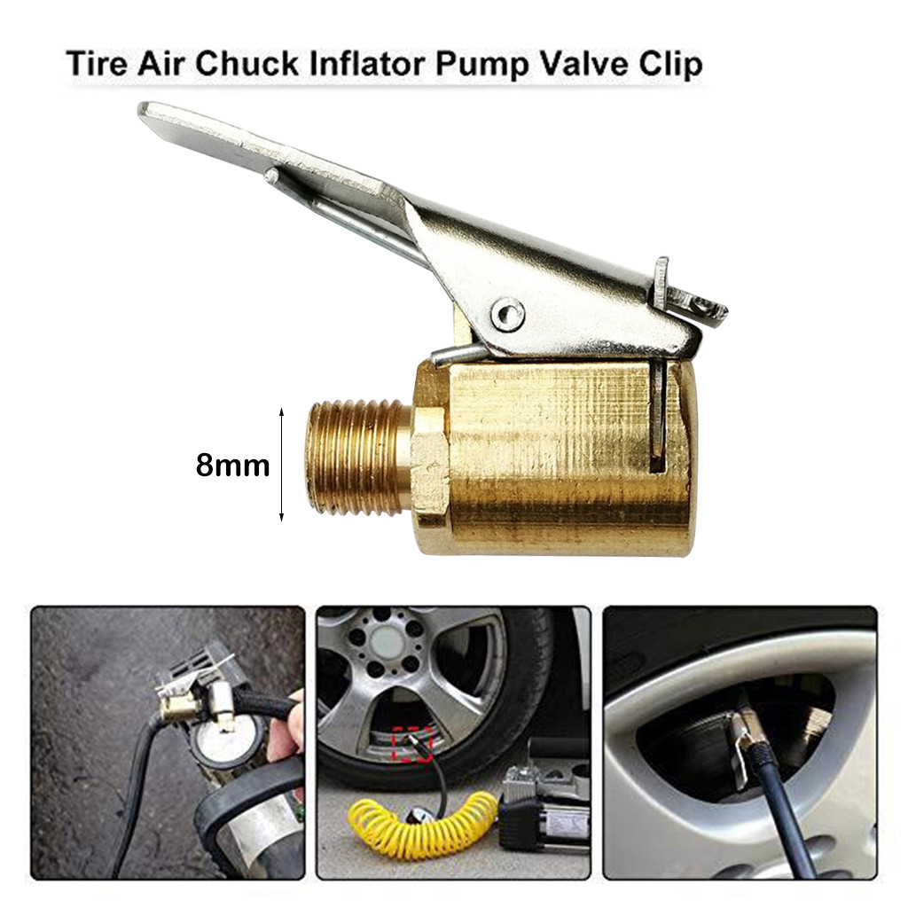 8mm Bore Car Truck Tyre Tire Inflator Valve Air Pump Clip Pure Copper Nozzle Quick Adapter Connector Car Inflatable Connector