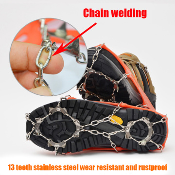 1 Pair Outdoor Climbing Antiskid Crampons Winter Walk 13 Teeth Ice Fishing Snowshoes Stainless Steel Slip Shoe Covers w/ Bag