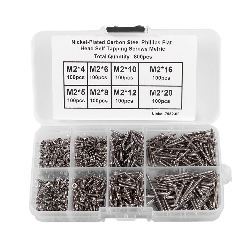 800Pcs Stainless Steel Self Tapping Screw Assortment Kit Lock Nut Wood Thread Nail Screw Sets M2