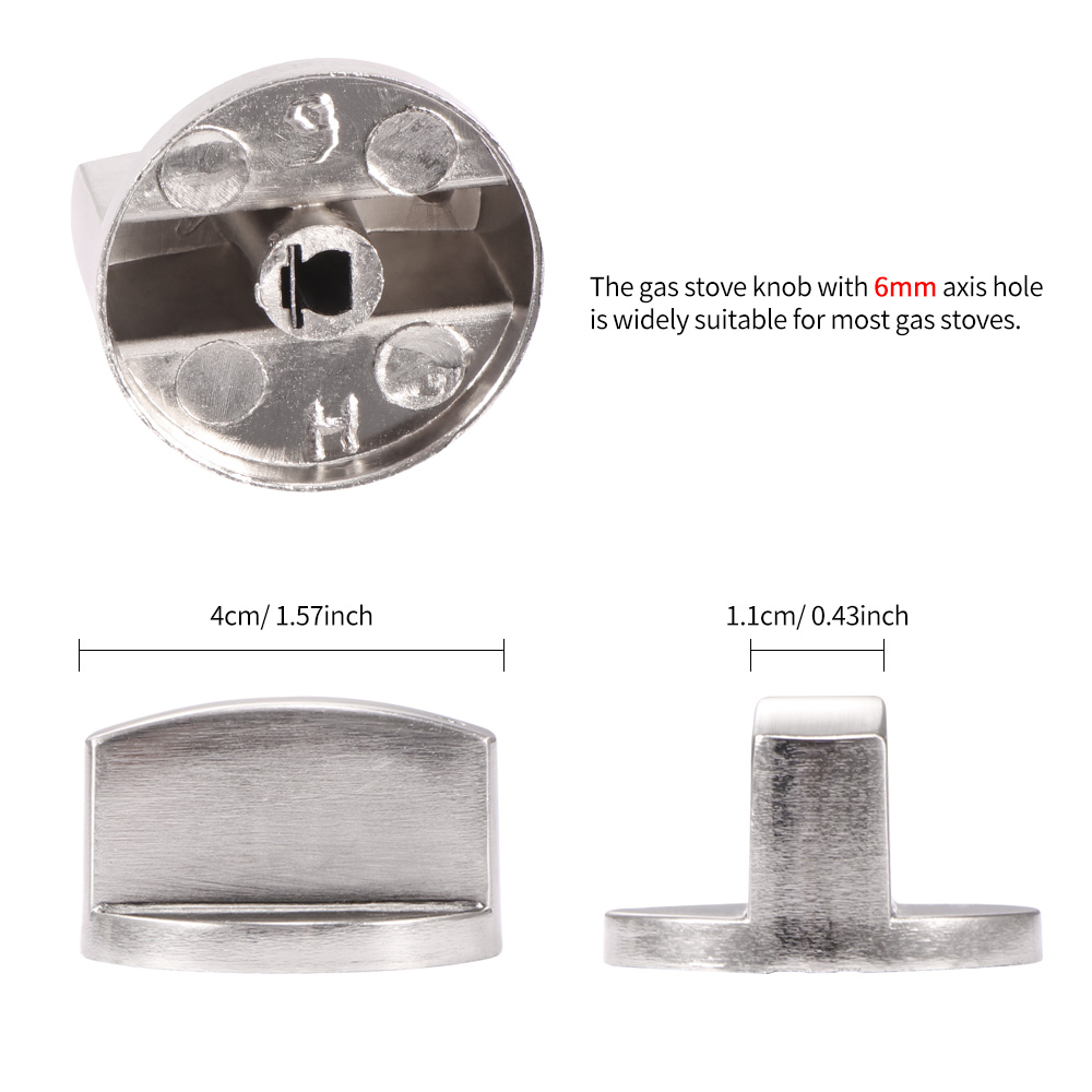 1PCS 6mm Metal Silver Gas Stove Cooker Knobs Adaptors Oven Switch Cooking Surface Control Locks Cookware Parts