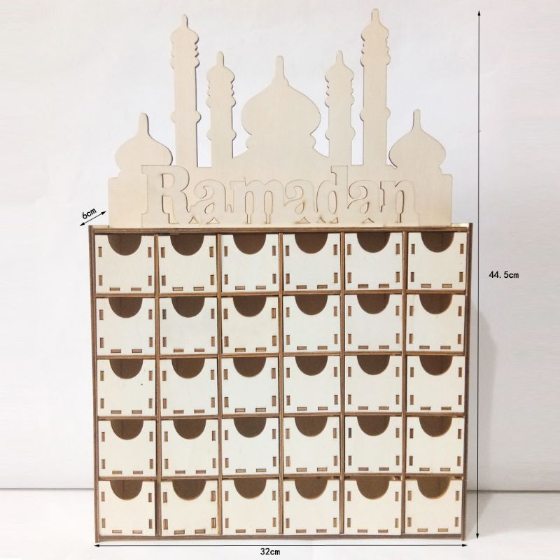 Wood Eid Mubarak Ramadan Advent Calendar Countdown Drawer Muslim Islamic Castle H55A