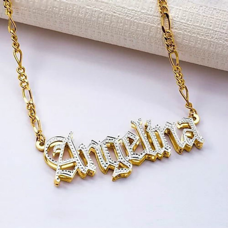 3UMeter Hip Hop Letter Necklace Name Gothic Double Plated Name Necklace Old English Custom Carving Batch of Flowers for Gifts