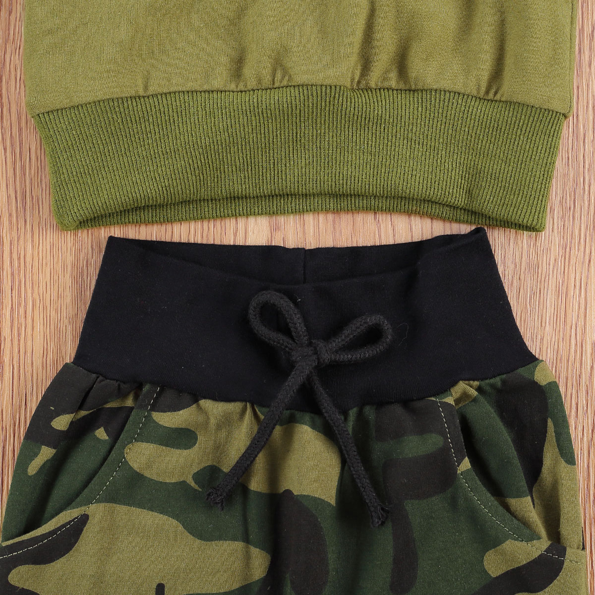 Baby Long Sleeves + Trousers, Camouflage Pattern Ribbed Closing Elastic Waist Adjustable Drawstring Spring Clothing