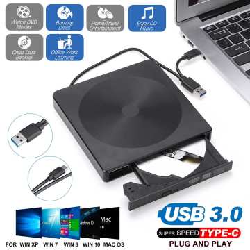 USB3.0 Ultra-thin Type-C External DVD RW CD Writer Drive Burner Reader Player Optical Drives For Laptop PC DVD Burner DVD Player