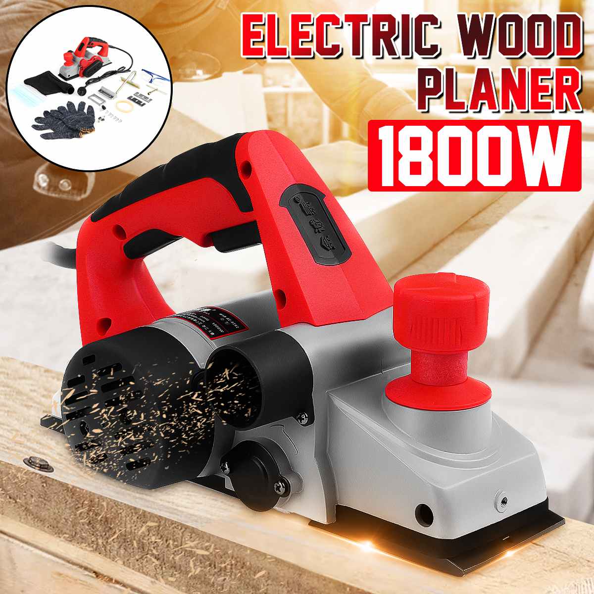 Drillrpo 1200W/1600W/1800W Electric Planer Powerful Multifunctional Wood Planer HandHeld Copper Wire Carpenter Woodworking DIY