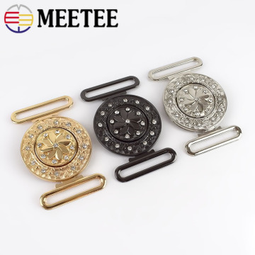 Meetee 2/4pc 4cm Metal Rhinestone Button Belt Buckles for Coat Garment Hooks DIY Clothes Bags Sewing Connection Buckle Accessory