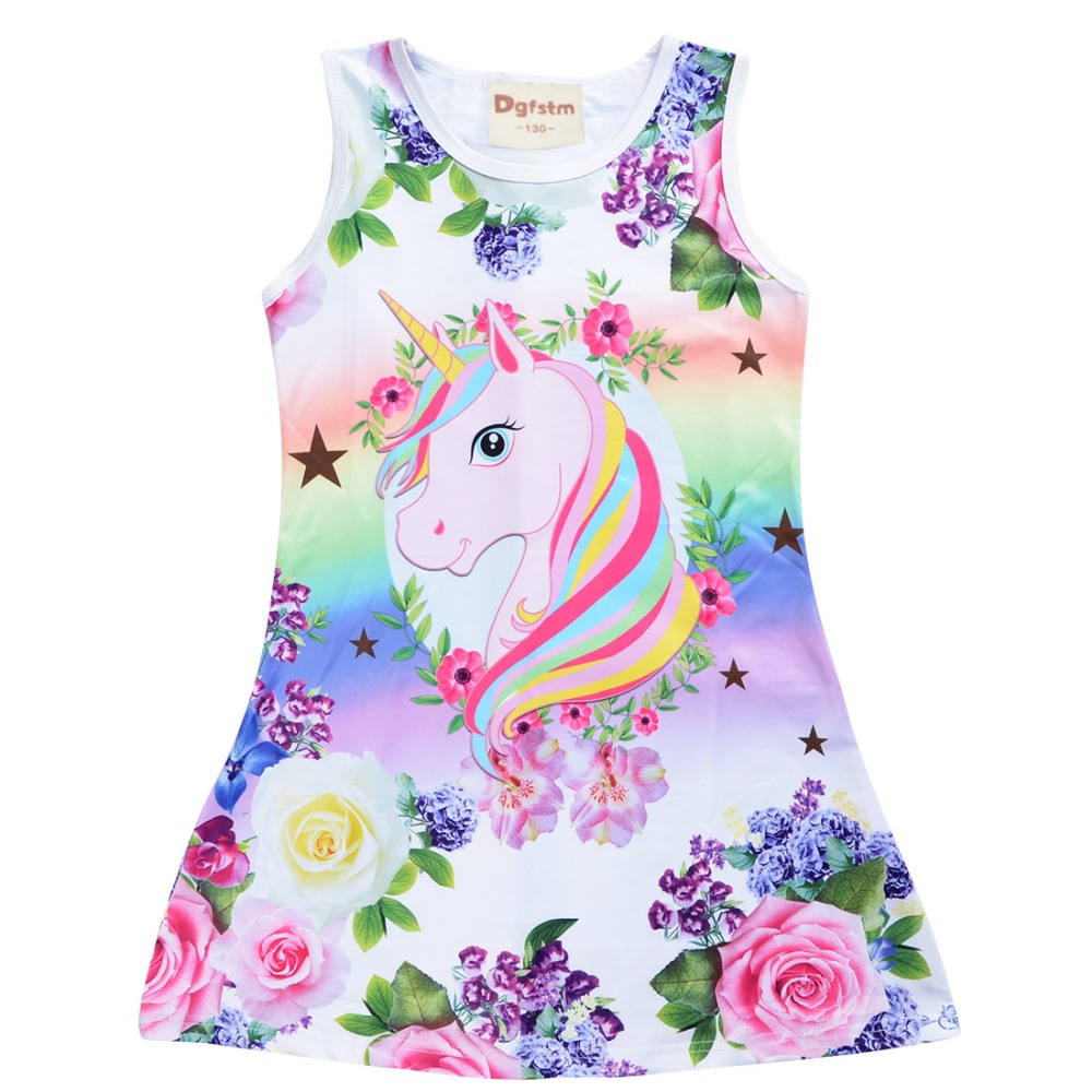 Girls Dress Butterfly Unicorn Print Kids Dresses Summer Baby Girls Princess Dress Party Clothes Sleeveless Birthday Dresses