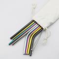 18/10 Stainless Steel Reusable Straws Gold Drinking Straw Set Mteal Straw Coffee Party Bar Straw With Cleaner Brush Portable Bag