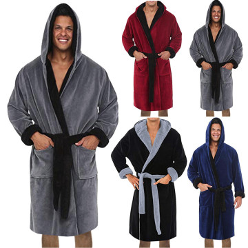 Men's Winter Robes Hooded Plush Shawl Bathrobe Winter Robe Home Clothes Sleepwear bata hombre Drawstring Long Sleeved Bath Robe