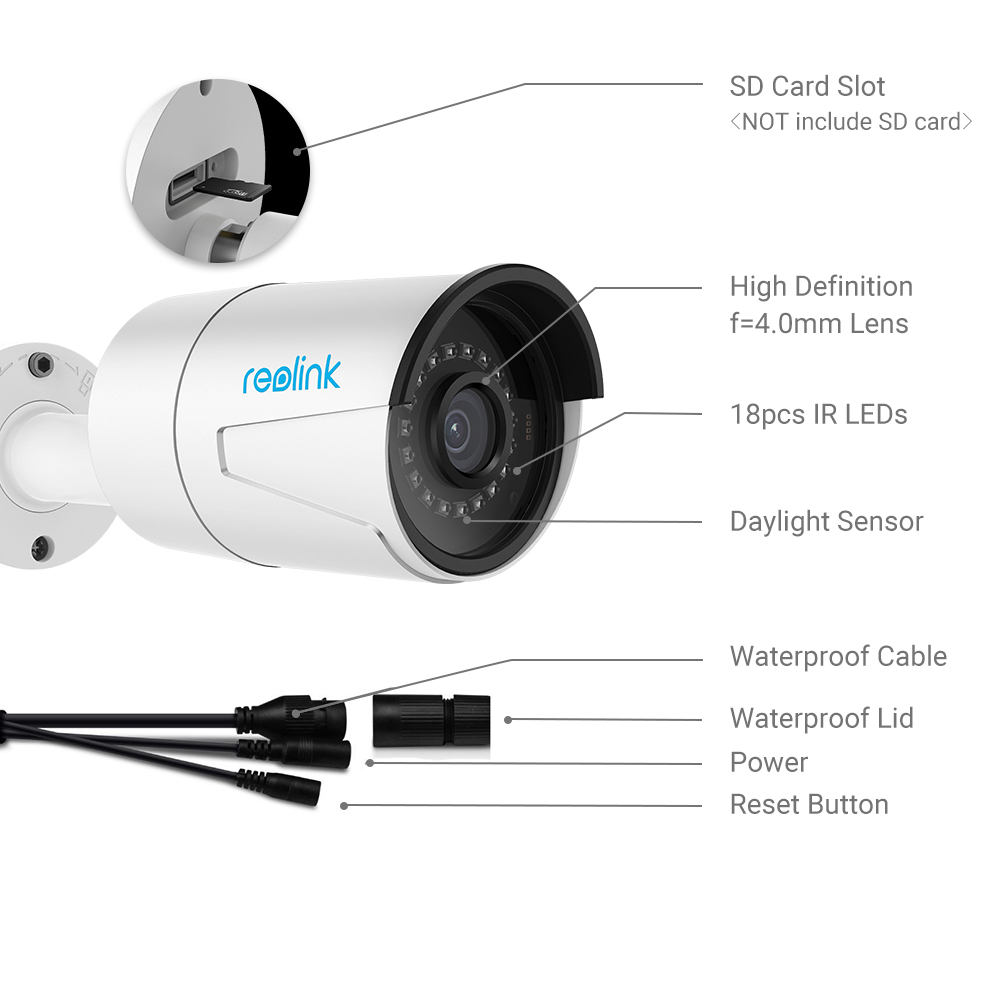 Reolink RLC-410 PoE IP Camera 5MP HD Outdoor Indoor Waterproof Infrared Night Vision Security Video Surveillance Camera