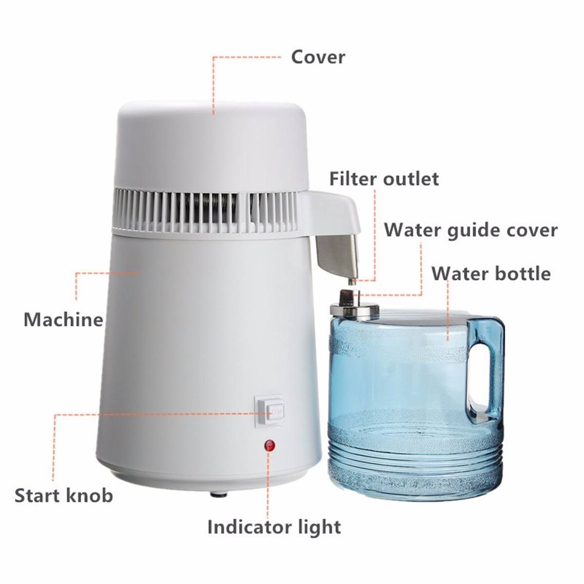 4L 750W Pure Water Distiller Filter Machine Purifier Filtration Hospital Home Office Kitchen Wasser Destillie