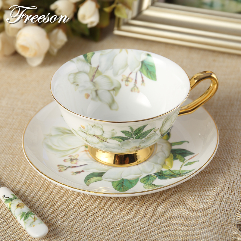 Elegant Bone China Tea Cup Saucer Spoon Set 200ml Pastoral Porcelain Coffee Cup Teatime Ceramic Teacup Cafe Espresso Cup
