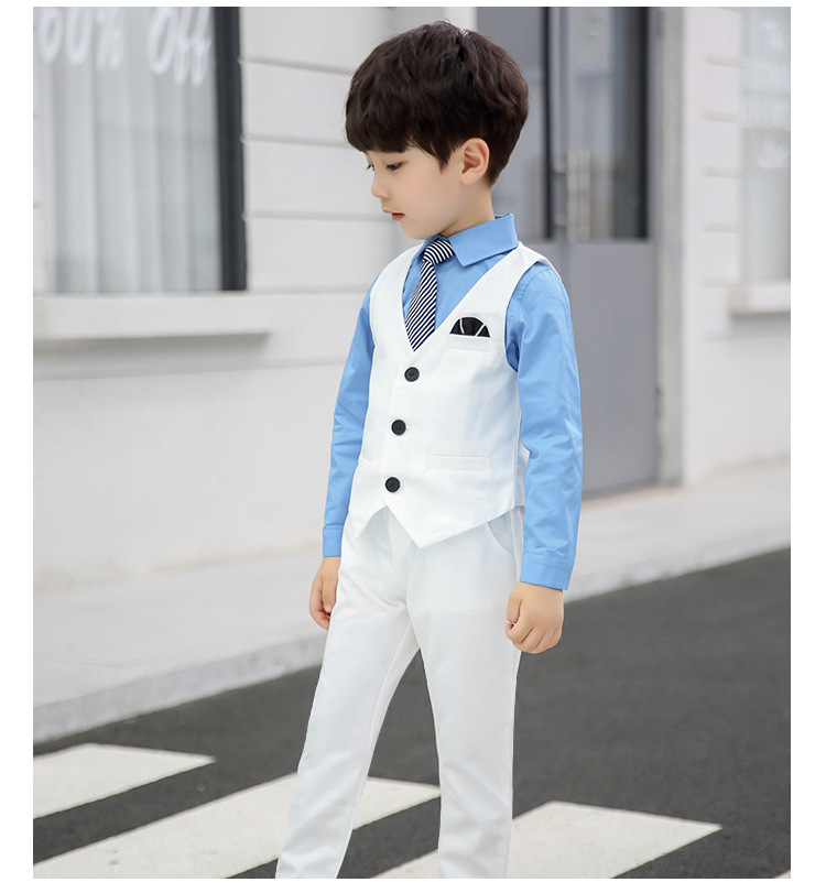 6pcs Children's Formal Suit Set Flower Boys Wedding Party Performance White Costume Kids Blazer Vest Pants Shirt Tie Clothes