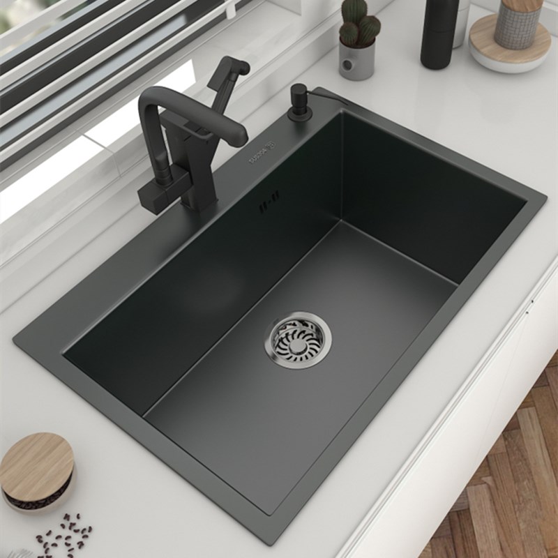 Dark-Gray Nano Stainless Steel Kitchen Sinks Handmade Large Single Tank Dishwash Kitchen Basin Vegetable Under Above Basin ZT890