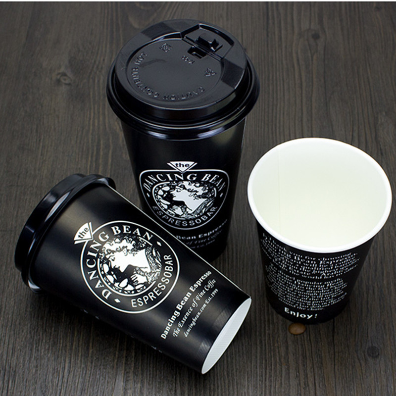 50pcs American style black disposable coffee cup party BBQ birthday afternoon tea favor creative hot drink paper cup with lid