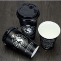 50pcs American style black disposable coffee cup party BBQ birthday afternoon tea favor creative hot drink paper cup with lid